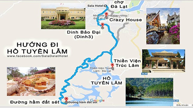 Bản đồ du lịch Đà Lạt hướng hồ Tuyền Lâm